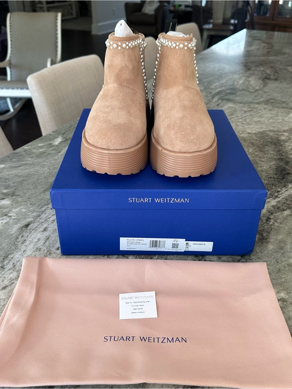 Stuart Weitzman Women Nellie Pearl Flatform Booties size 9 New with Box - Picture 3 of 10